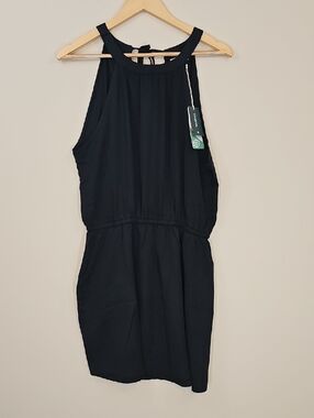tentree Cypress Dress NWT Size L Black 100% TENCEL Lyocell Halter Tie Back Mini